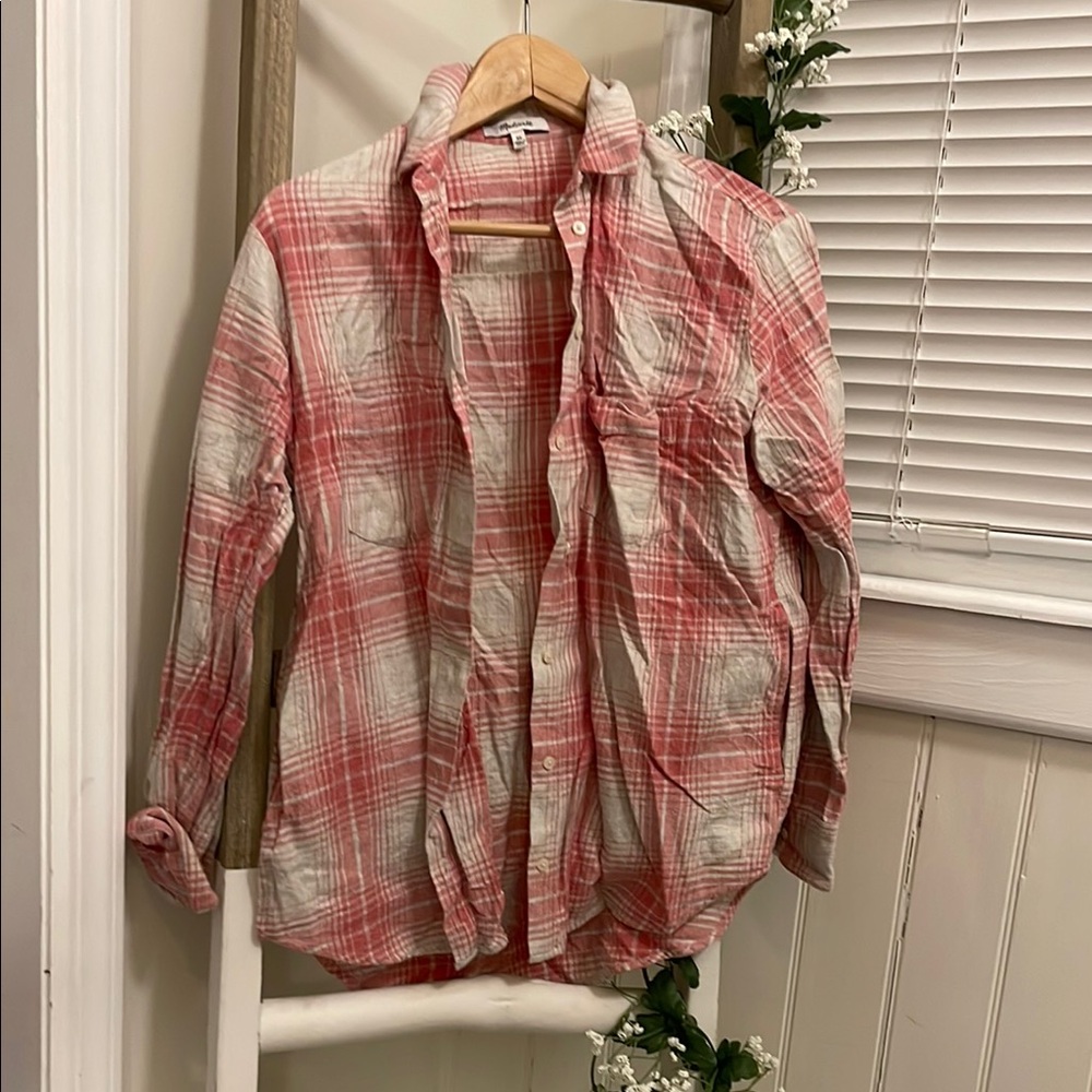 Madewell White and Pink Button Down Shirt